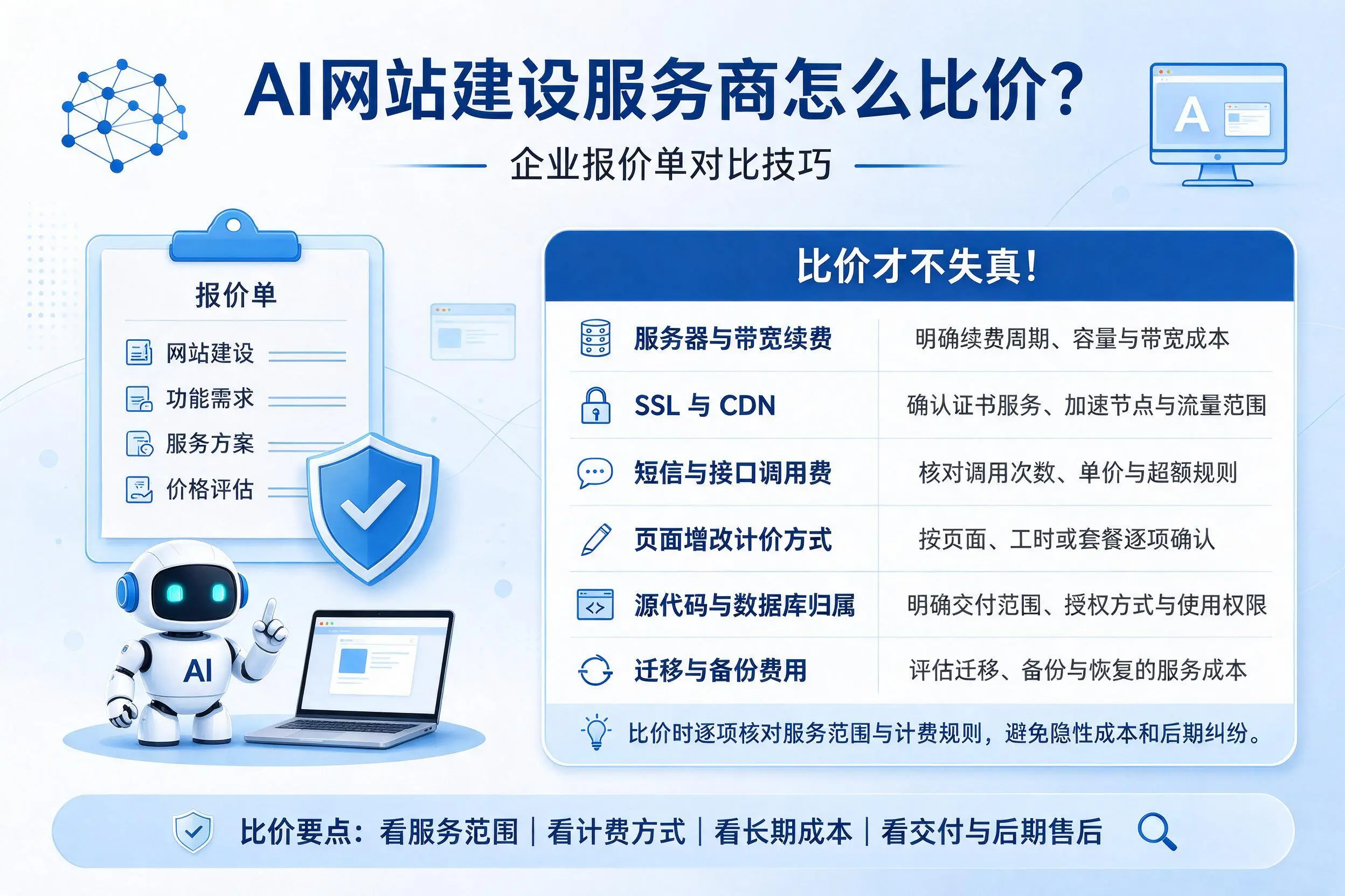 AI网站建设服务商怎么比价?平凉企业报价单对比技巧