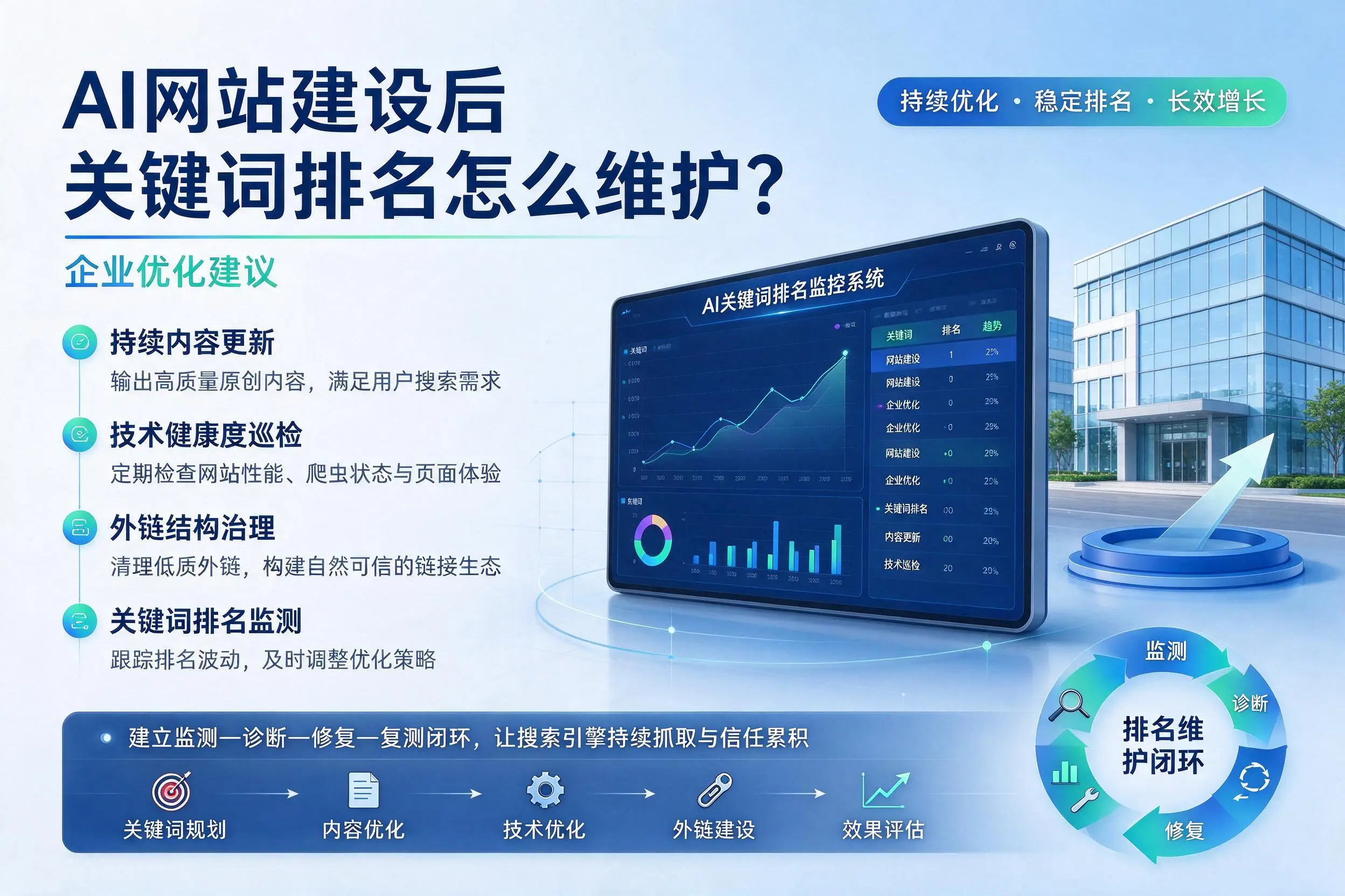 AI网站建设后关键词排名怎么维护?平凉企业优化建议